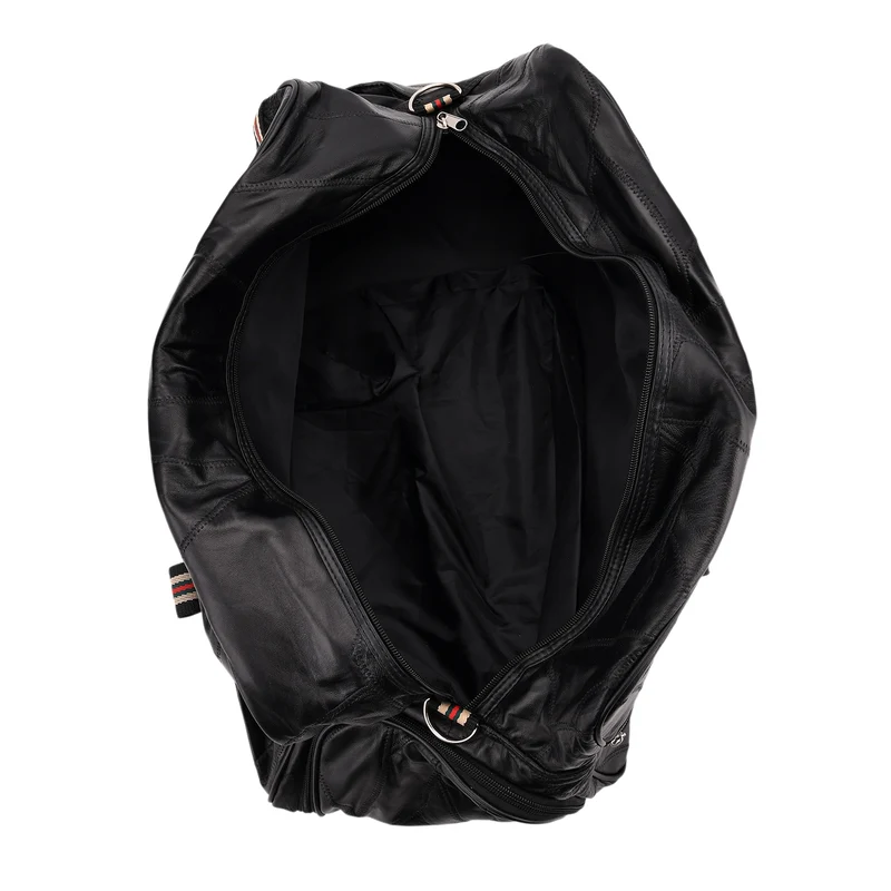 Patchwork-Reisetasche aus weichem Schafleder, mit Tragegriffen und abnehmbarem Schulterriemen, 46x25x27 cm, Schwarz