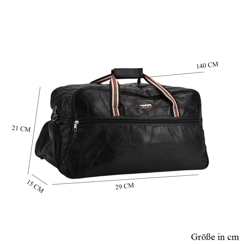 Patchwork-Reisetasche aus weichem Schafleder, mit Tragegriffen und abnehmbarem Schulterriemen, 46x25x27 cm, Schwarz