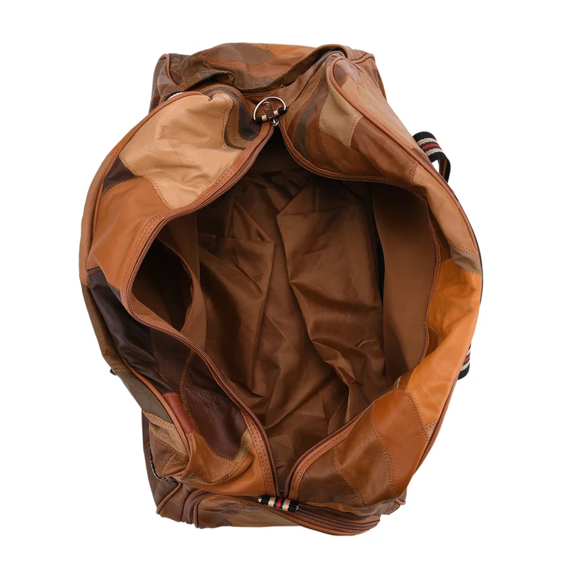 Patchwork-Reisetasche aus weichem Schafleder, mit Tragegriffen und abnehmbarem Schulterriemen, 46x25x27 cm, Schwarz
