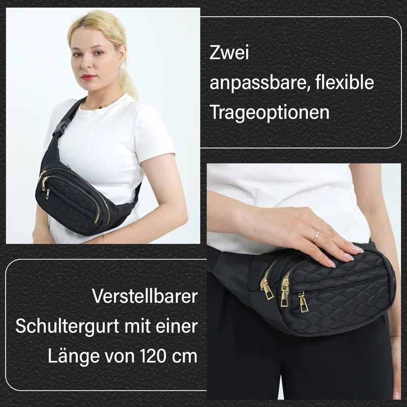 Multifunktionale RFID-geschützte Nylon Gürteltasche mit Schnellverschluss, 36x4x13cm, Rosa