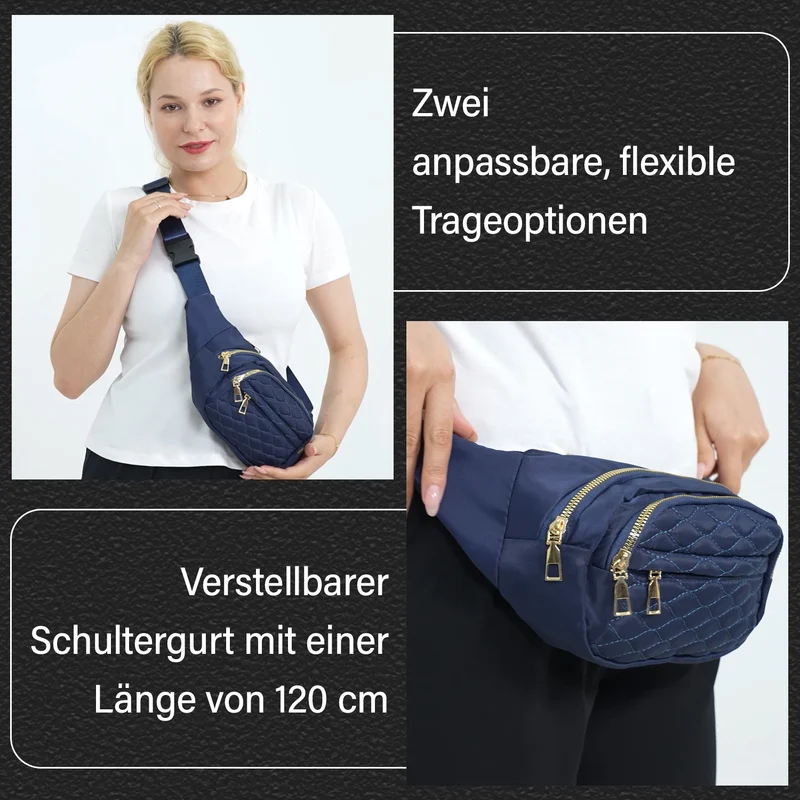 Multifunktionale RFID-geschützte Nylon Gürteltasche mit Schnellverschluss, 36x4x13cm, Rosa