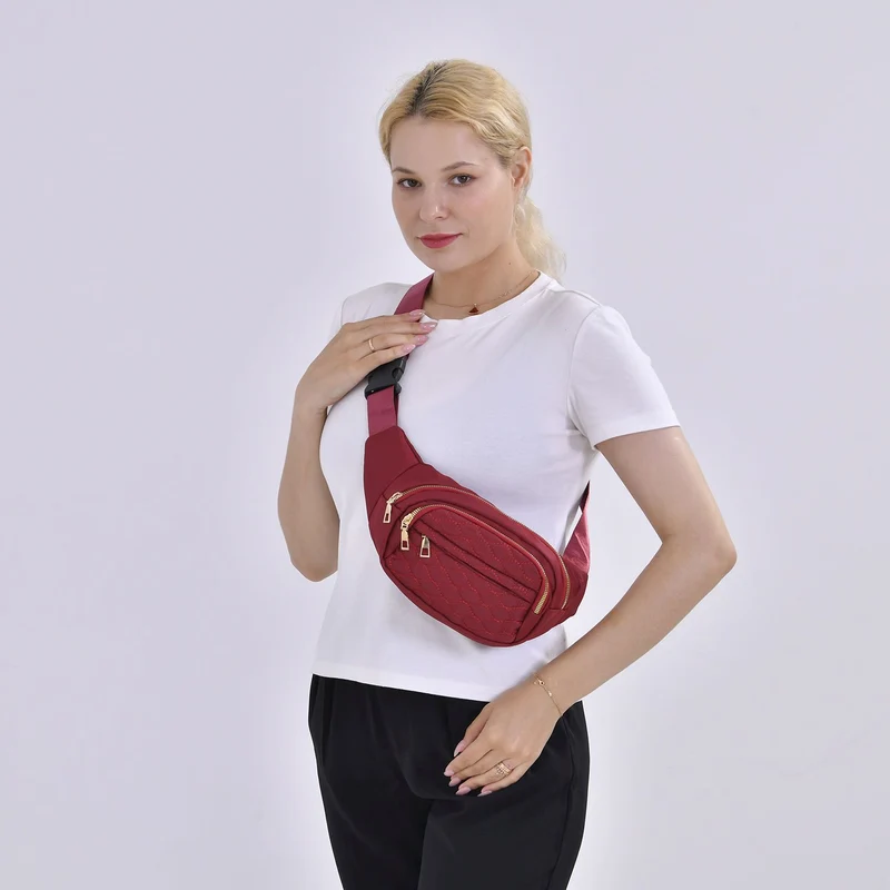 Multifunktionale RFID-geschützte Nylon Gürteltasche mit Schnellverschluss, 36x4x13cm, Rosa