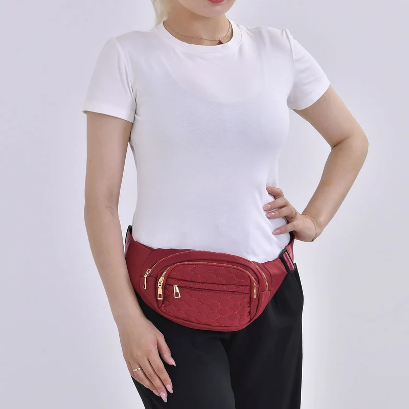 Multifunktionale RFID-geschützte Nylon Gürteltasche mit Schnellverschluss, 36x4x13cm, Rosa