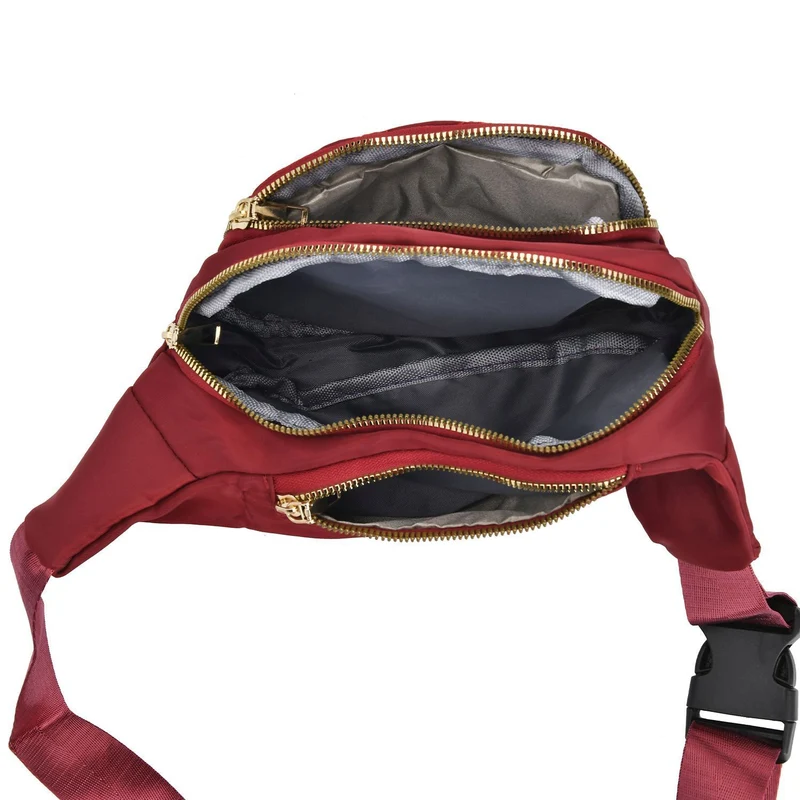 Multifunktionale RFID-geschützte Nylon Gürteltasche mit Schnellverschluss, 36x4x13cm, Rosa