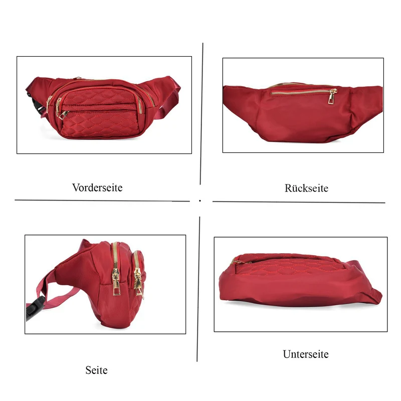 Multifunktionale RFID-geschützte Nylon Gürteltasche mit Schnellverschluss, 36x4x13cm, Rosa