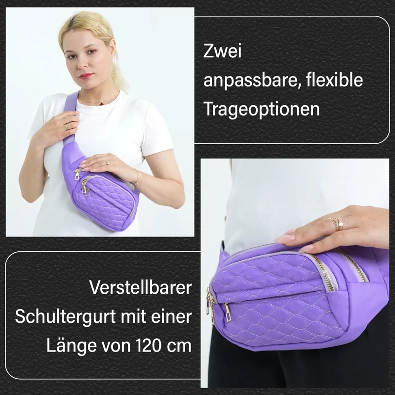 Multifunktionale RFID-geschützte Nylon Gürteltasche mit Schnellverschluss, 36x4x13cm, Rosa