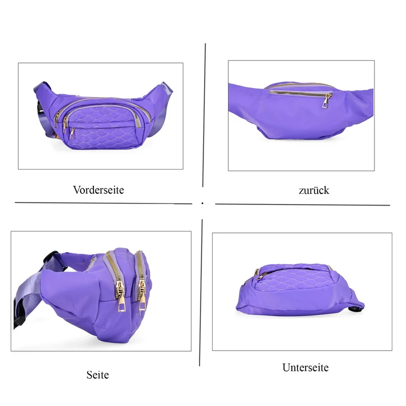 Multifunktionale RFID-geschützte Nylon Gürteltasche mit Schnellverschluss, 36x4x13cm, Rosa