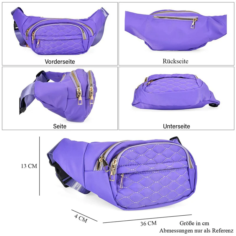 Multifunktionale RFID-geschützte Nylon Gürteltasche mit Schnellverschluss, 36x4x13cm, Rosa