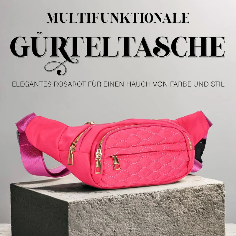 Multifunktionale RFID-geschützte Nylon Gürteltasche mit Schnellverschluss, 36x4x13cm, Rosa