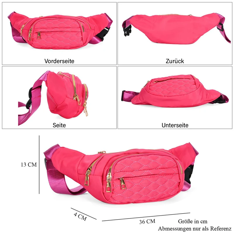 Multifunktionale RFID-geschützte Nylon Gürteltasche mit Schnellverschluss, 36x4x13cm, Rosa