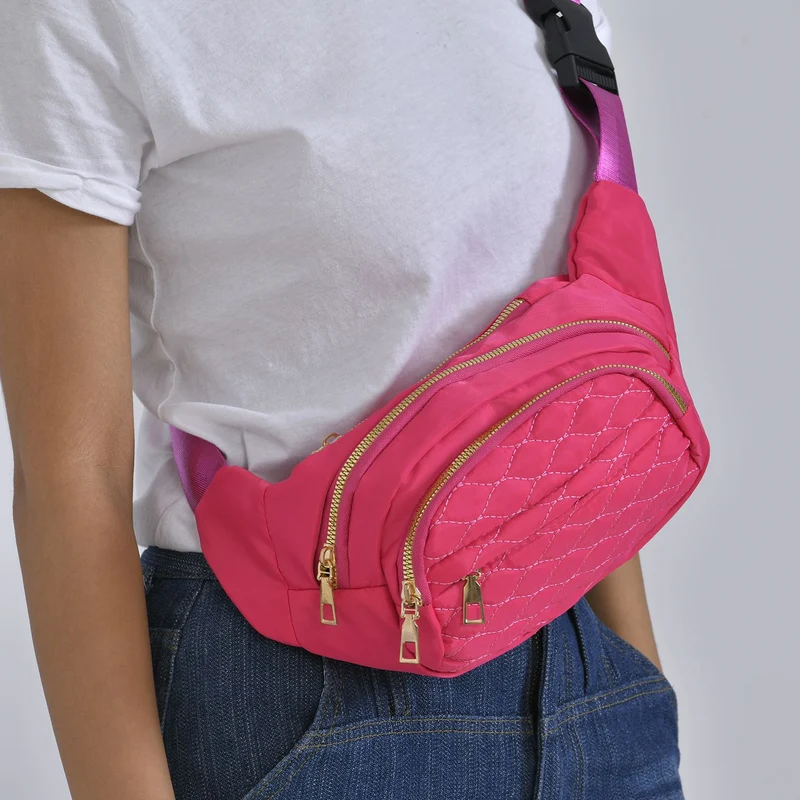 Multifunktionale RFID-geschützte Nylon Gürteltasche mit Schnellverschluss, 36x4x13cm, Rosa