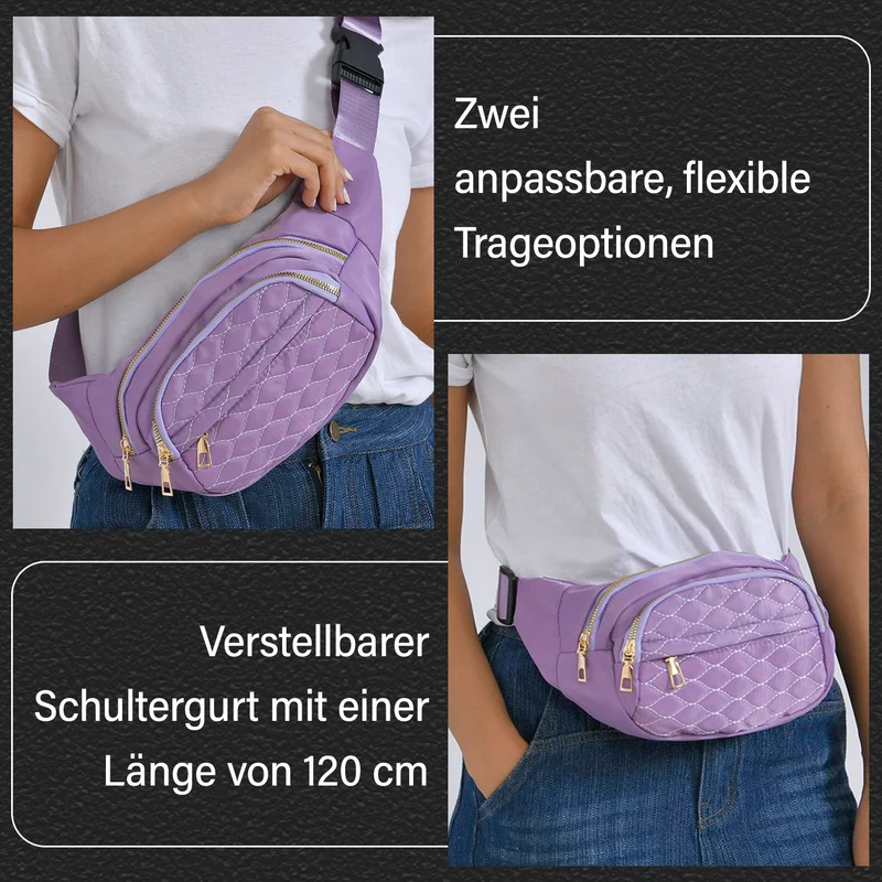 Multifunktionale RFID-geschützte Nylon Gürteltasche mit Schnellverschluss, 36x4x13cm, Rosa