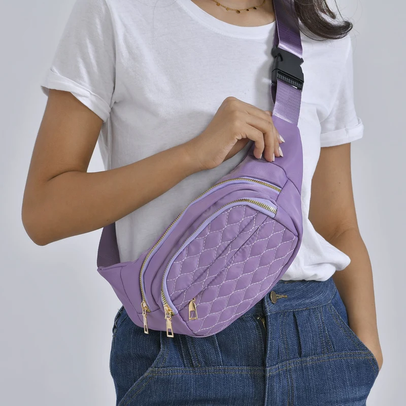 Multifunktionale RFID-geschützte Nylon Gürteltasche mit Schnellverschluss, 36x4x13cm, Rosa