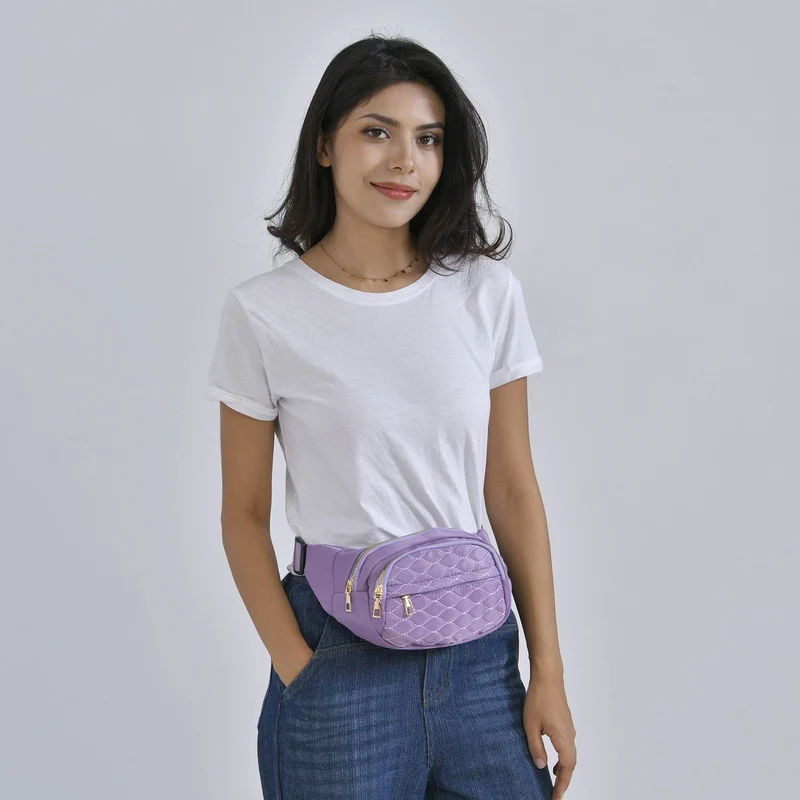 Multifunktionale RFID-geschützte Nylon Gürteltasche mit Schnellverschluss, 36x4x13cm, Rosa