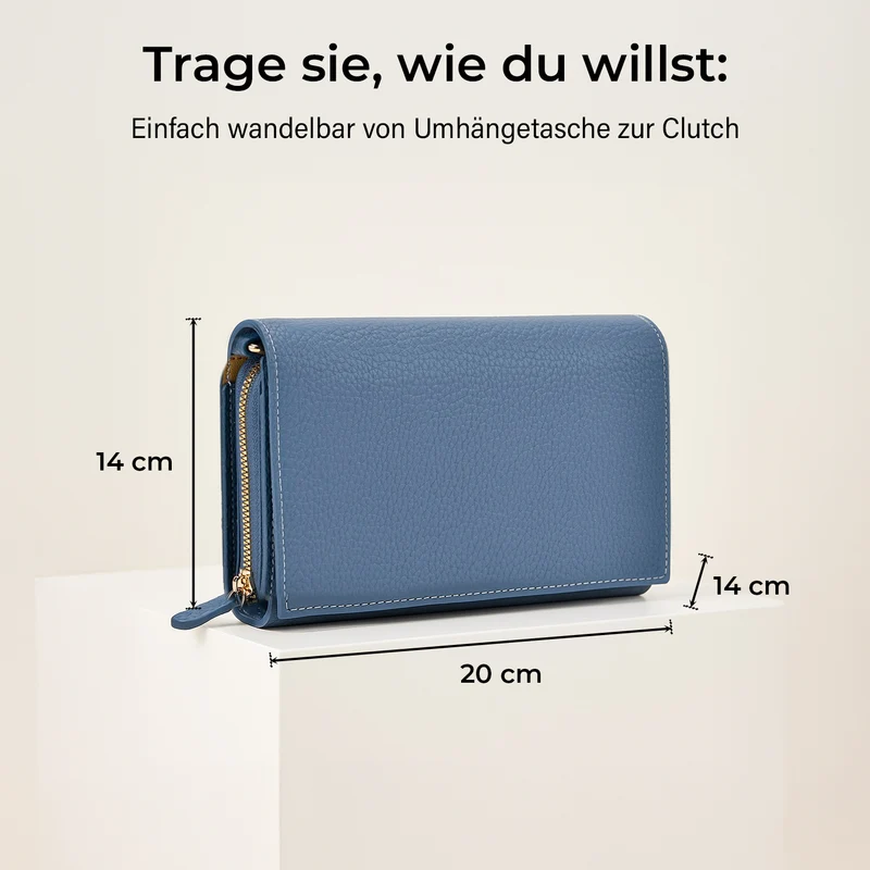 Crossbody-Tasche mit Überschlag und modischem Gliederriemen, Leder, RFID-Schutz, ca. 20x4x14 cm , Blau