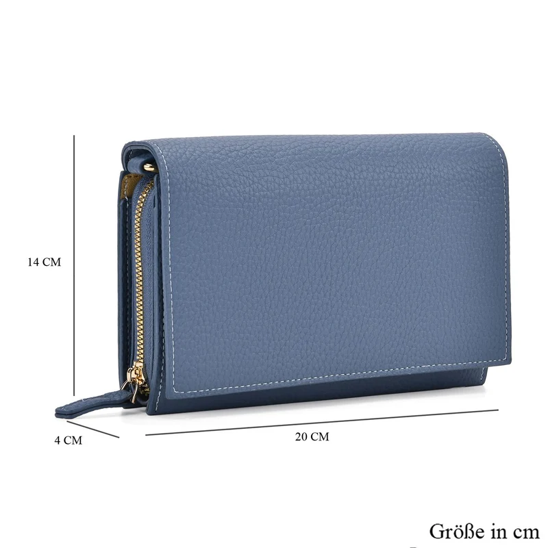 Crossbody-Tasche mit Überschlag und modischem Gliederriemen, Leder, RFID-Schutz, ca. 20x4x14 cm , Blau