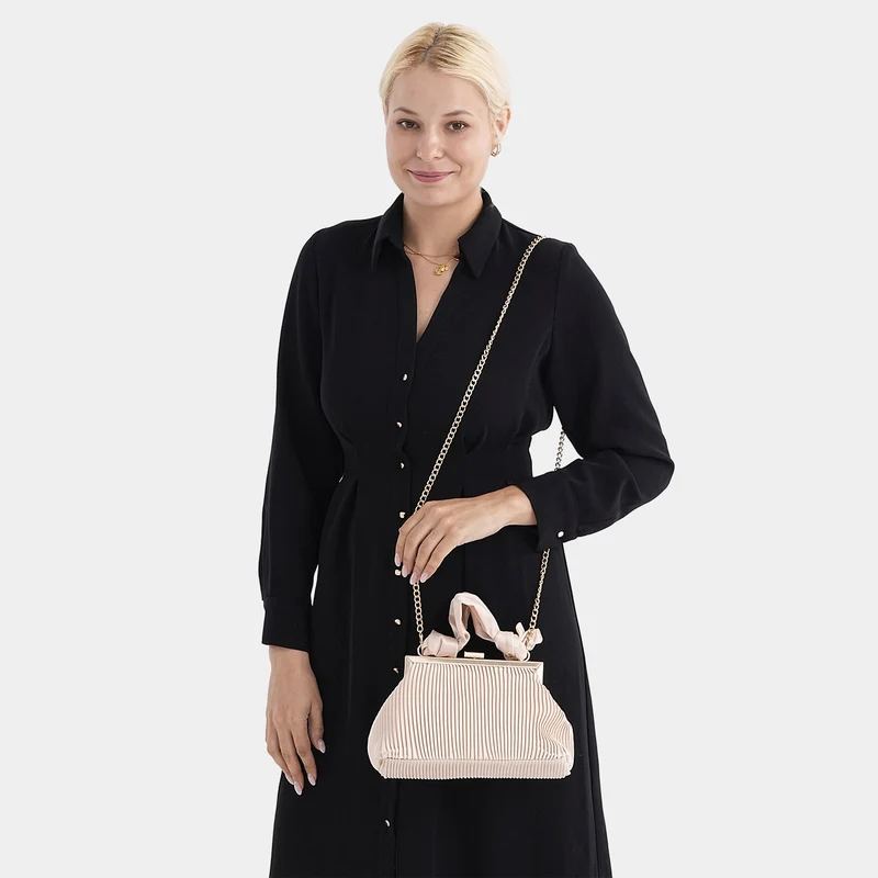 Plissiertes Design Crossbody Bag mit Knotenhenkel, 23 x 10 x 15 cm, Schwarz