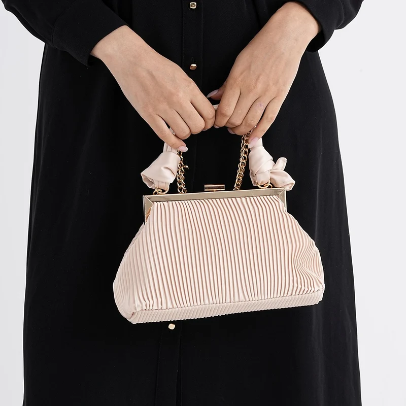 Plissiertes Design Crossbody Bag mit Knotenhenkel, 23 x 10 x 15 cm, Schwarz