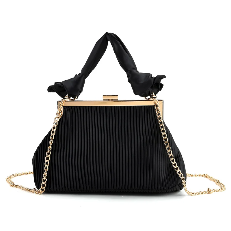 Plissiertes Design Crossbody Bag mit Knotenhenkel, 23 x 10 x 15 cm, Schwarz