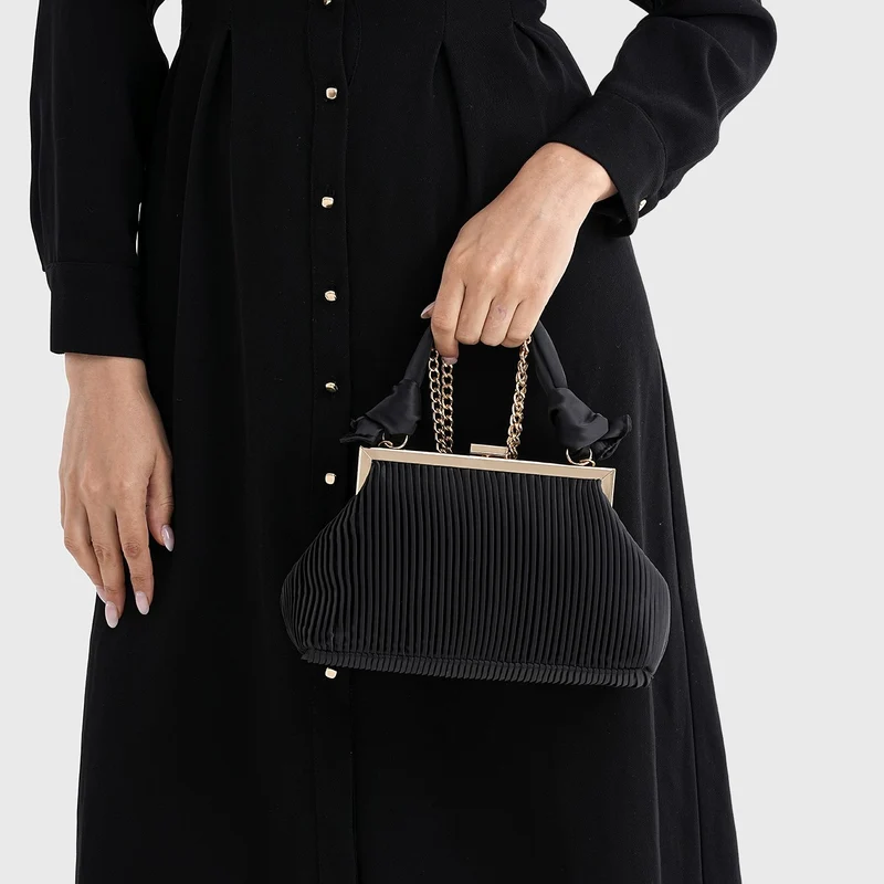 Plissiertes Design Crossbody Bag mit Knotenhenkel, 23 x 10 x 15 cm, Schwarz