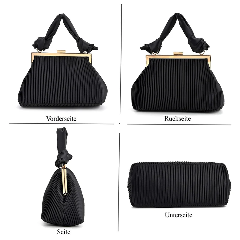 Plissiertes Design Crossbody Bag mit Knotenhenkel, 23 x 10 x 15 cm, Schwarz
