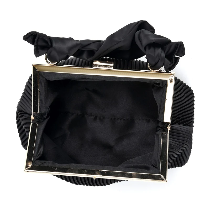 Plissiertes Design Crossbody Bag mit Knotenhenkel, 23 x 10 x 15 cm, Schwarz