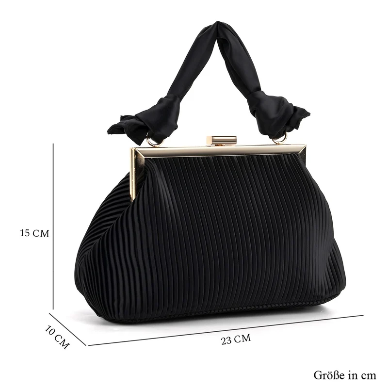Plissiertes Design Crossbody Bag mit Knotenhenkel, 23 x 10 x 15 cm, Schwarz