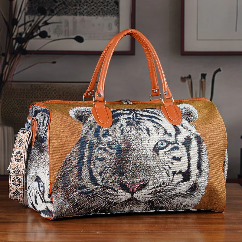 Elefantenmuster Reisetasche, geräumiges Design mit Reißverschlussfach, verstellbarer Schultergurt 120 cm, 45 x 23 x 27 cm