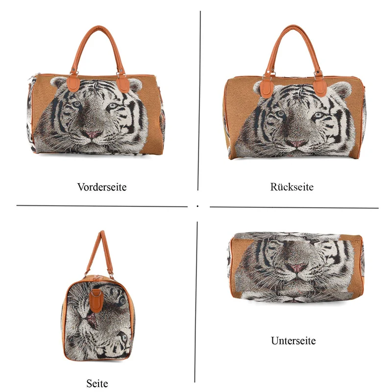 Elefantenmuster Reisetasche, geräumiges Design mit Reißverschlussfach, verstellbarer Schultergurt 120 cm, 45 x 23 x 27 cm