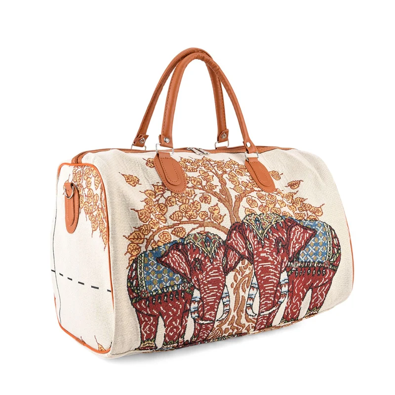 Elefantenmuster Reisetasche, geräumiges Design mit Reißverschlussfach, verstellbarer Schultergurt 120 cm, 45 x 23 x 27 cm