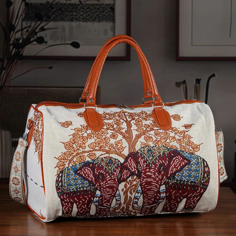 Elefantenmuster Reisetasche, geräumiges Design mit Reißverschlussfach, verstellbarer Schultergurt 120 cm, 45 x 23 x 27 cm