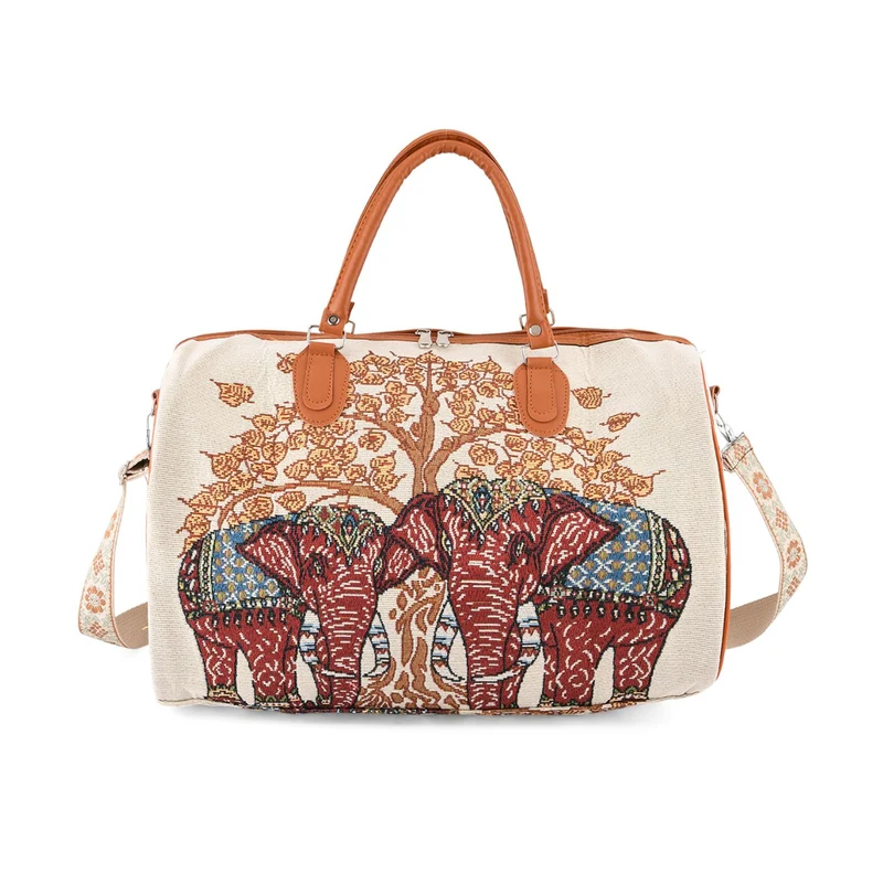 Elefantenmuster Reisetasche, geräumiges Design mit Reißverschlussfach, verstellbarer Schultergurt 120 cm, 45 x 23 x 27 cm