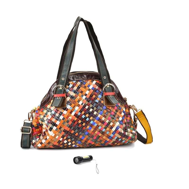Chaos by Elsie - Umhängetasche aus Echtleder mit Mini-Taschenlampe, 3D-Würfelmuster, RFID-Schutz, ca. 38x17x32 cm
