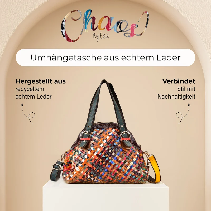 Chaos by Elsie - Umhängetasche aus Echtleder mit Mini-Taschenlampe, 3D-Würfelmuster, RFID-Schutz, ca. 38x17x32 cm