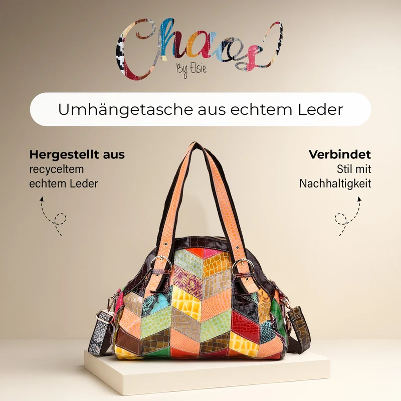 Chaos by Elsie - Umhängetasche aus Echtleder mit Mini-Taschenlampe, 3D-Würfelmuster, RFID-Schutz, ca. 38x17x32 cm