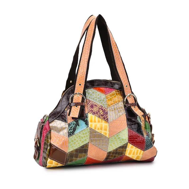 Chaos by Elsie - Umhängetasche aus Echtleder mit Mini-Taschenlampe, 3D-Würfelmuster, RFID-Schutz, ca. 38x17x32 cm