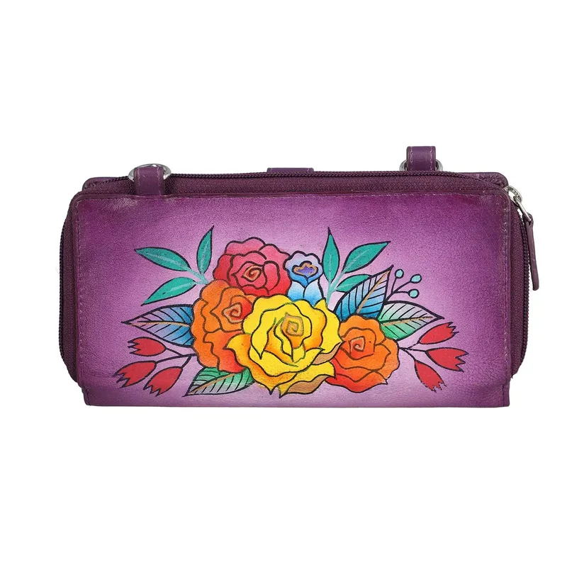 SUKRITI - 100% echter Leder: handbemalte 2-in-1 Brieftasche und adjustable Crossbody Elephant. Größe: 20 x 2.8 x 11 Blau