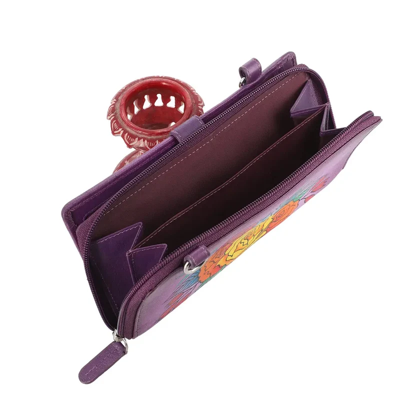 SUKRITI - 100% echter Leder: handbemalte 2-in-1 Brieftasche und adjustable Crossbody Elephant. Größe: 20 x 2.8 x 11 Blau