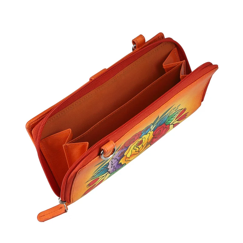 SUKRITI - 100% echter Leder: handbemalte 2-in-1 Brieftasche und adjustable Crossbody Elephant. Größe: 20 x 2.8 x 11 Blau