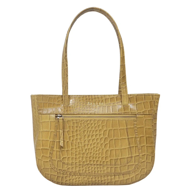 Assots London Julia, krokogeprägt echtes Leder Tote Tashe - Größe: 35x24x6cm, senf