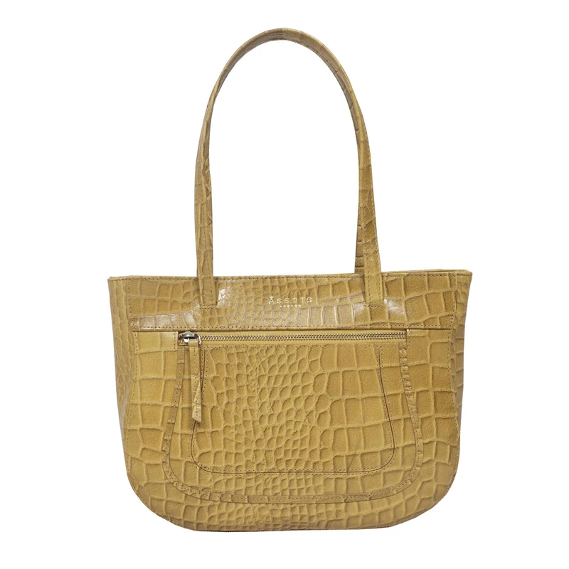Assots London Julia, krokogeprägt echtes Leder Tote Tashe - Größe: 35x24x6cm, senf