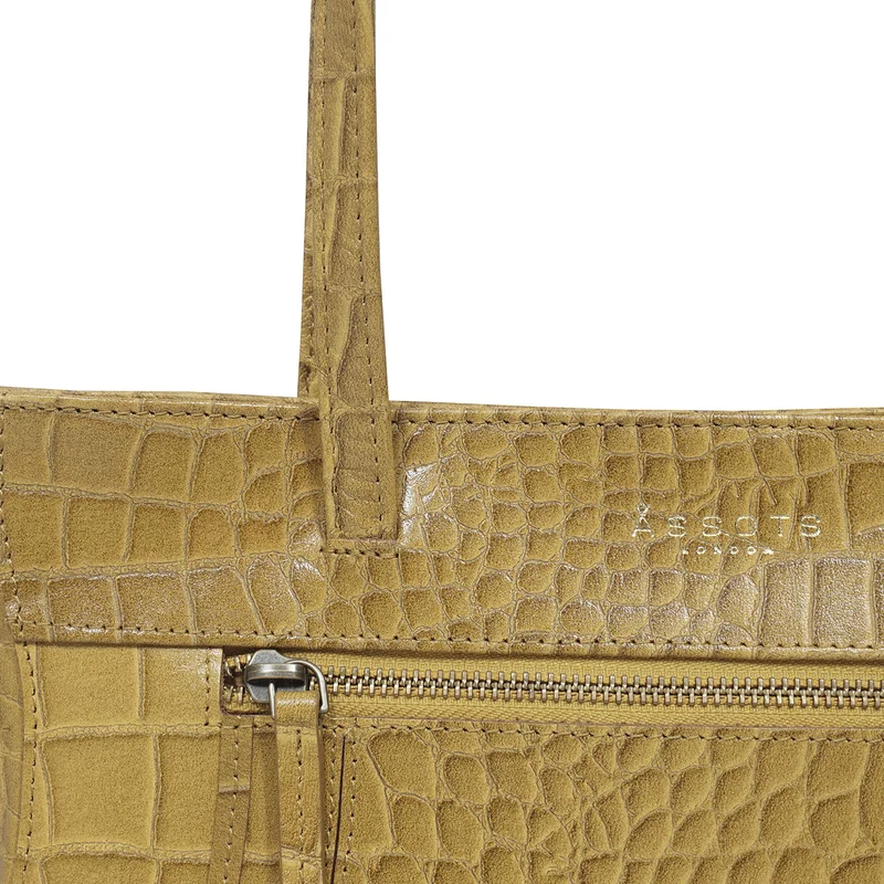 Assots London Julia, krokogeprägt echtes Leder Tote Tashe - Größe: 35x24x6cm, senf