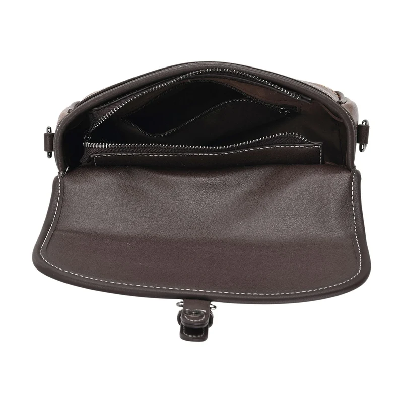 Bestickte Kunstleder Crossbody Tasche, Blumen Design, 22 x 8 x 16 cm, Schwarz