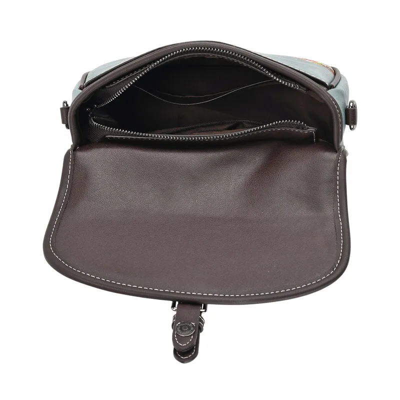 Bestickte Kunstleder Crossbody Tasche, Blumen Design, 22 x 8 x 16 cm, Schwarz