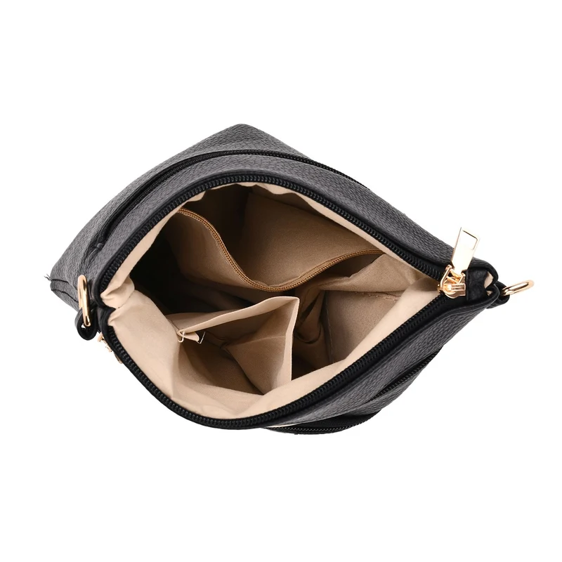 Crossbody-Tasche mit mehreren Reißverschlussfächern, gemustertem Schulterriemen, 23x26 cm, Braun