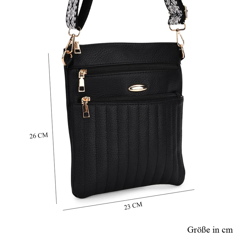 Crossbody-Tasche mit mehreren Reißverschlussfächern, gemustertem Schulterriemen, 23x26 cm, Braun