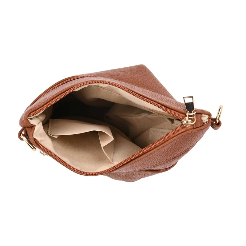 Crossbody-Tasche mit mehreren Reißverschlussfächern, gemustertem Schulterriemen, 23x26 cm, Braun
