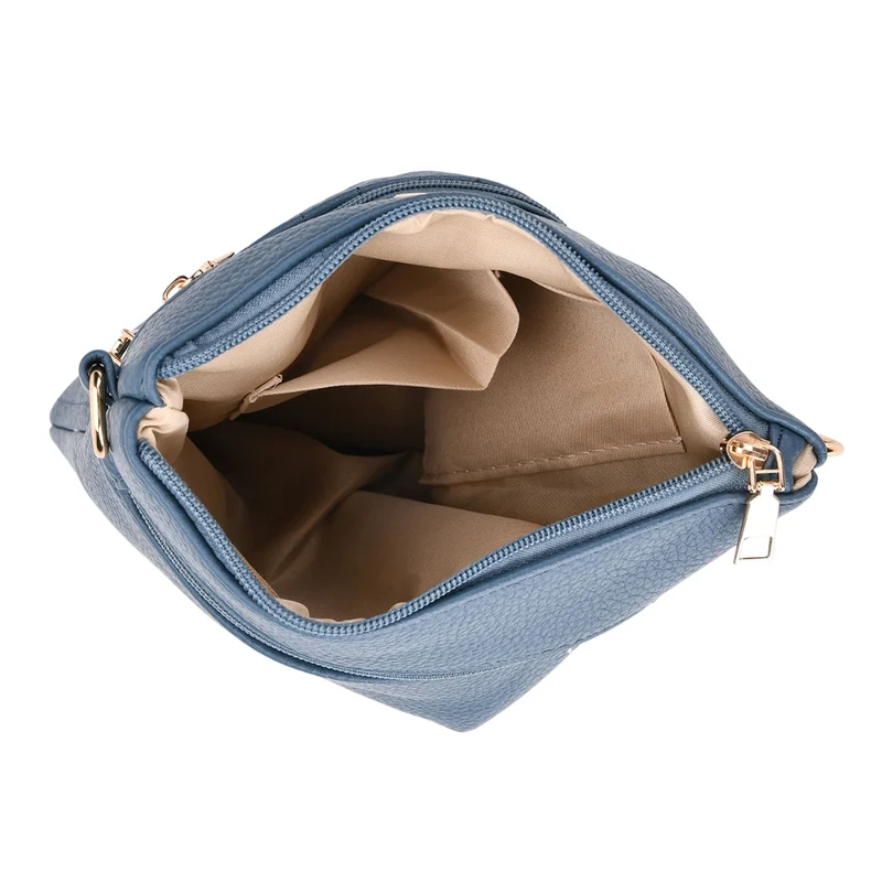 Crossbody-Tasche mit mehreren Reißverschlussfächern, gemustertem Schulterriemen, 23x26 cm, Braun