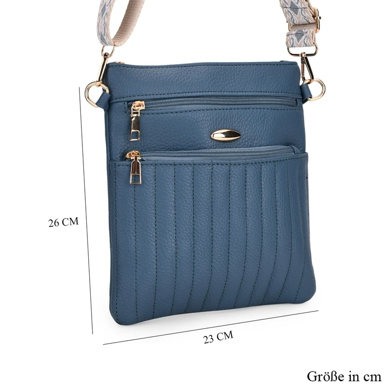 Crossbody-Tasche mit mehreren Reißverschlussfächern, gemustertem Schulterriemen, 23x26 cm, Braun