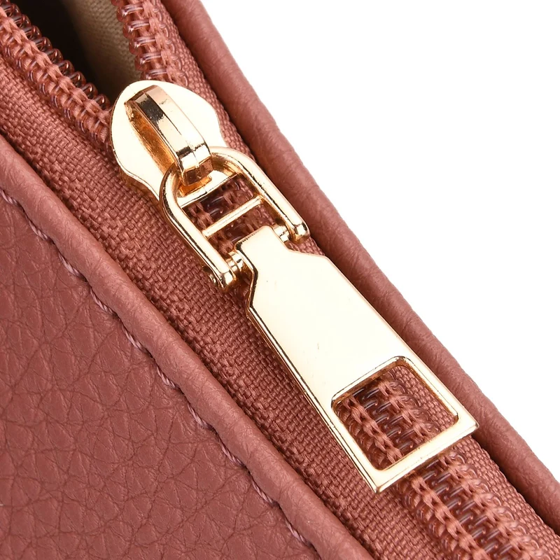 Crossbody-Tasche mit mehreren Reißverschlussfächern, gemustertem Schulterriemen, 23x26 cm, Braun